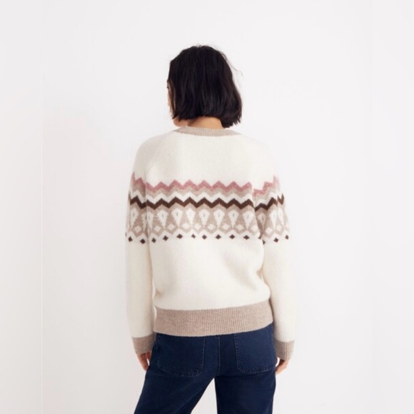 NWT Madewell Wool Blend Fair Isle Markham Pullover Sweater Antique Cream Large - Picture 4 of 15